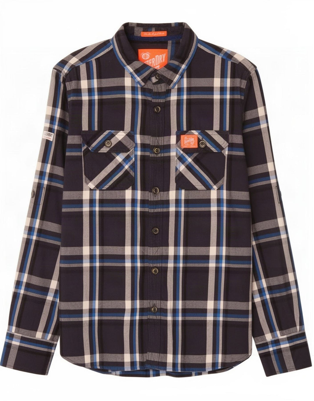 Camisa masculina Superdry de flanela média azul marinho algodão xadrez
