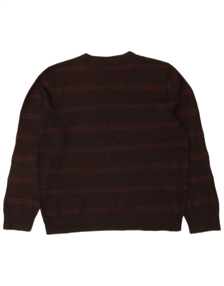 Suéter masculino Marks & Spencer Blue Harbor com decote em V grande listrado marrom