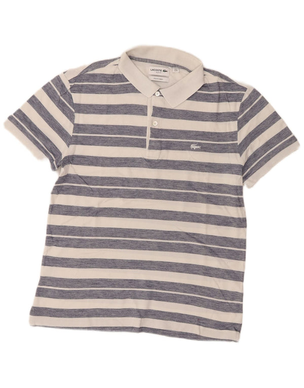 Camisa polo masculina Lacoste Slim Fit tamanho 4 médio algodão listrado branco