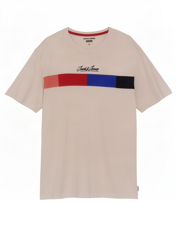 Camiseta masculina Jack & Jones Regular Fit gráfica top 2XL branco colorblock