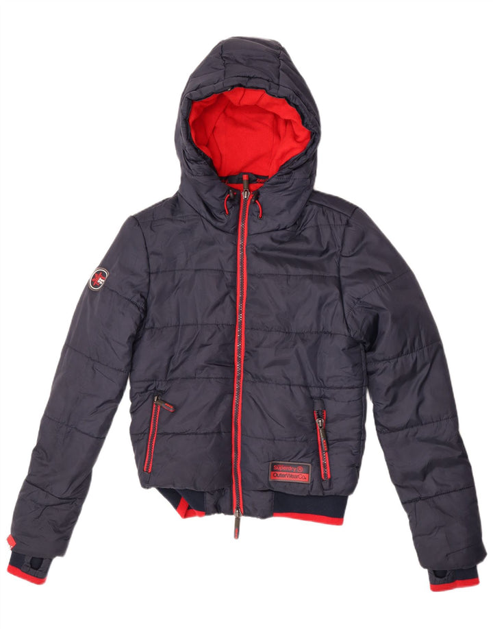 Jaqueta acolchoada masculina Superdry com capuz UK 10 Small Navy Blue Colourblock