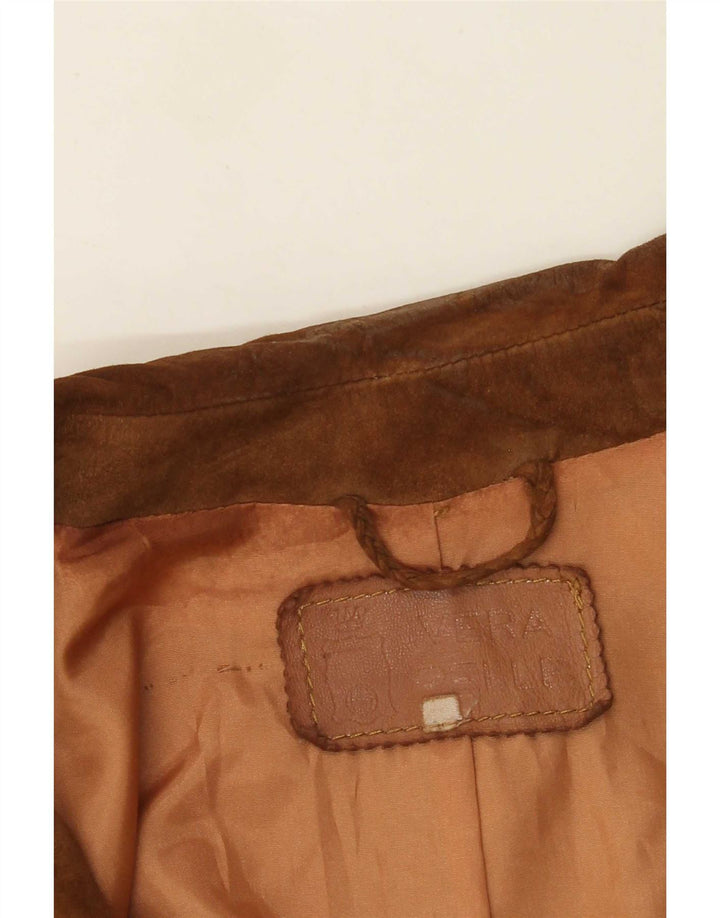 Jaqueta blazer feminina vintage de camurça com 2 botões Reino Unido 12 couro bege médio