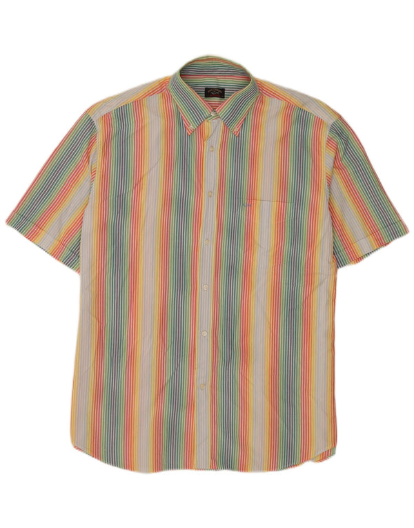 Camisa masculina de manga curta Paul & Shark tamanho 44 XL risca de giz multicolorida