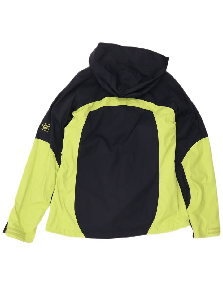 Jaqueta corta-vento feminina Jack Wolfskin UK 16 grande bloco colorido azul marinho