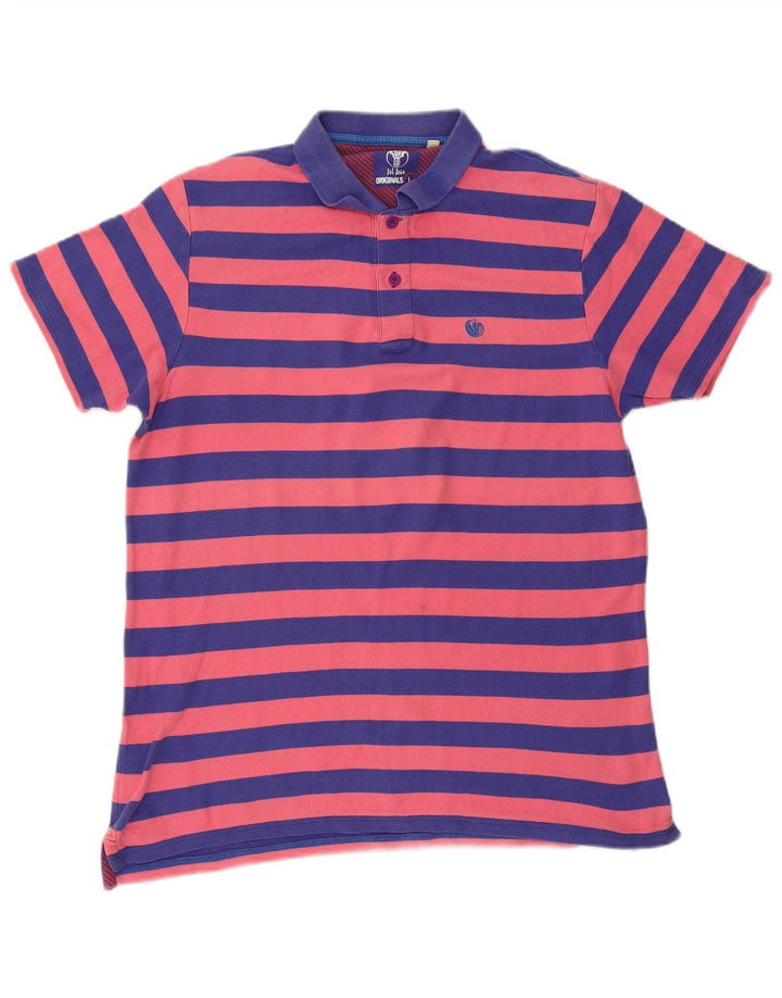 Camisa polo masculina Fat Face grande algodão listrado azul