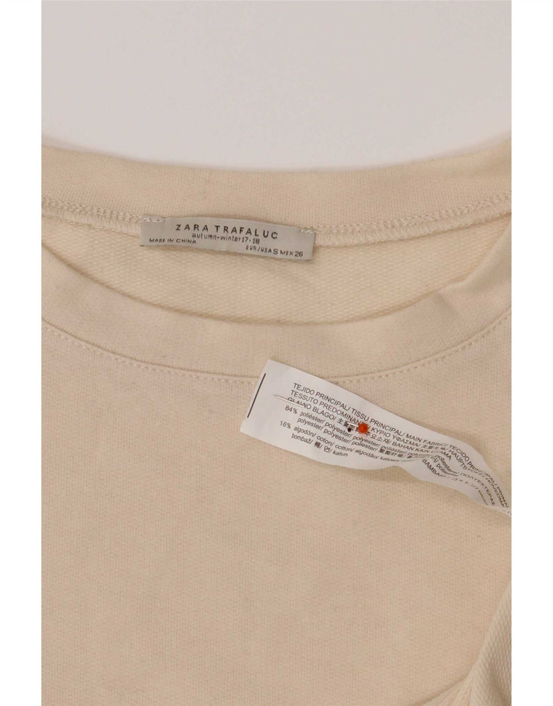 Zara Top feminino oversized manga comprida Reino Unido 10 bloco colorido bege pequeno