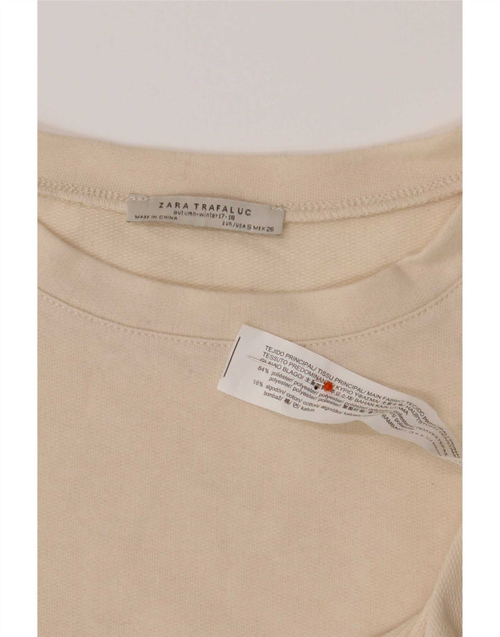Zara Top feminino oversized manga comprida Reino Unido 10 bloco colorido bege pequeno