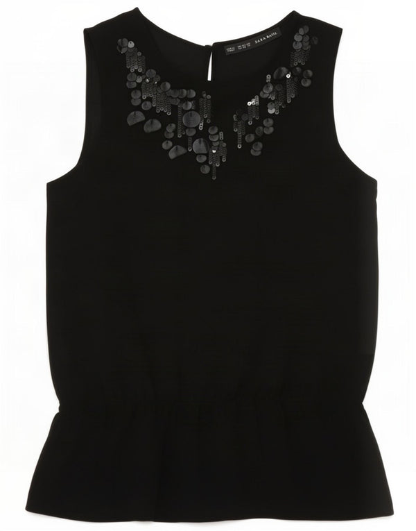 Blusa feminina sem mangas Zara Top UK 6 XS preto poliéster