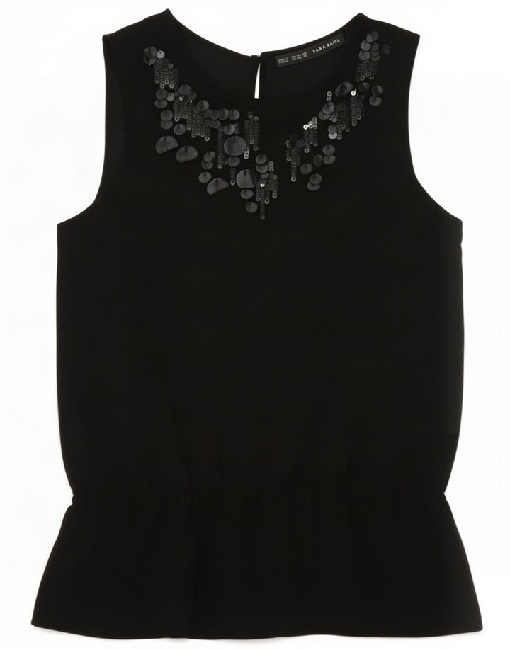 Blusa feminina sem mangas Zara Top UK 6 XS preto poliéster