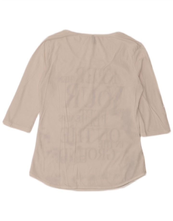 Top gráfico feminino BENETTON manga 3/4 UK 12 médio branco