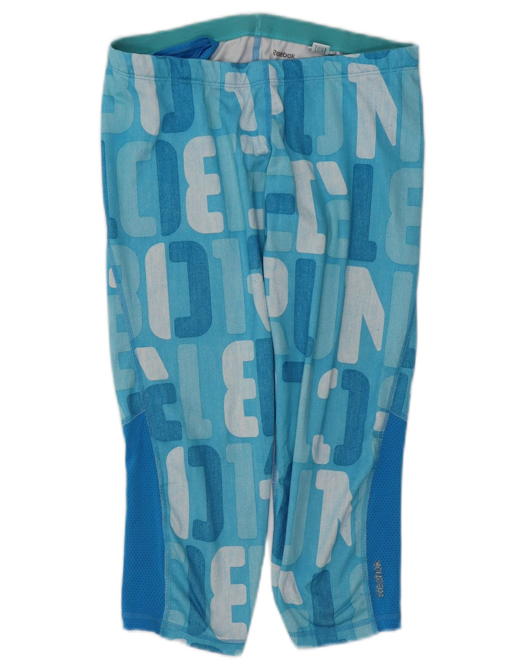 Calça feminina REEBOK com estampa gráfica UK 12 bloco colorido azul médio