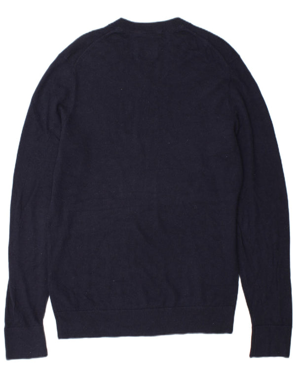 Suéter masculino Abercrombie & Fitch com decote em V de lã azul marinho médio