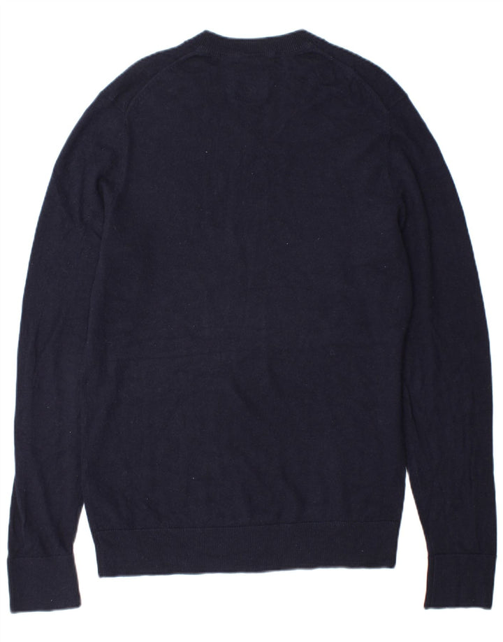 Suéter masculino Abercrombie & Fitch com decote em V de lã azul marinho médio