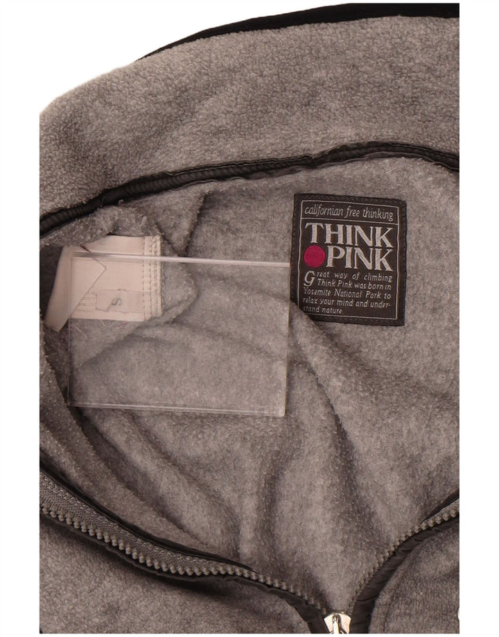 Think Pink Suéter masculino de lã grande com zíper e gola pequena cinza