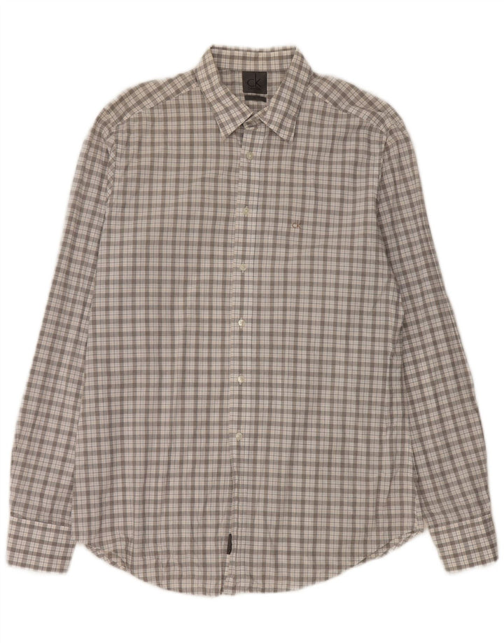 Camisa masculina Slim Fit Calvin Klein xadrez grande cinza