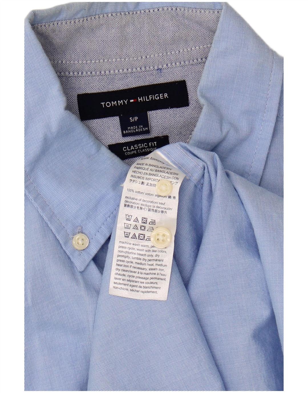 Camisa masculina TOMMY HILFIGER Classic Fit pequena azul algodão