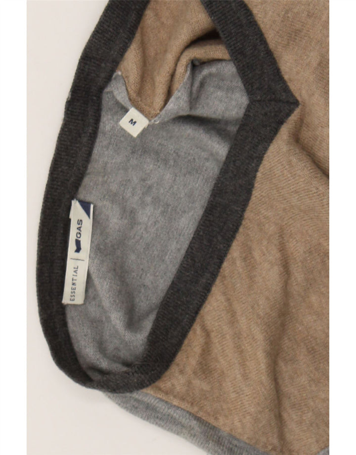 GAS Mens V-Neck Jumper Sweater Medium Brown Colourblock Cotton Vintage Gas and Second-Hand Gas from Messina Hembry 