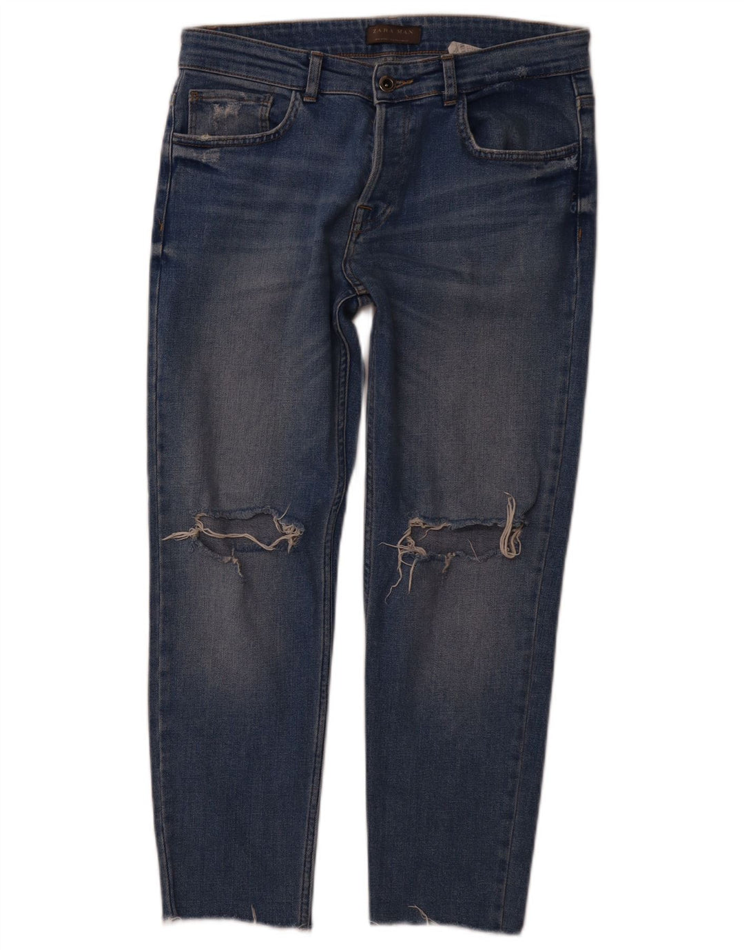 ZARA Mens Jeans Slim Distressed EU 42 Grande W32 L26 Azul Algodão