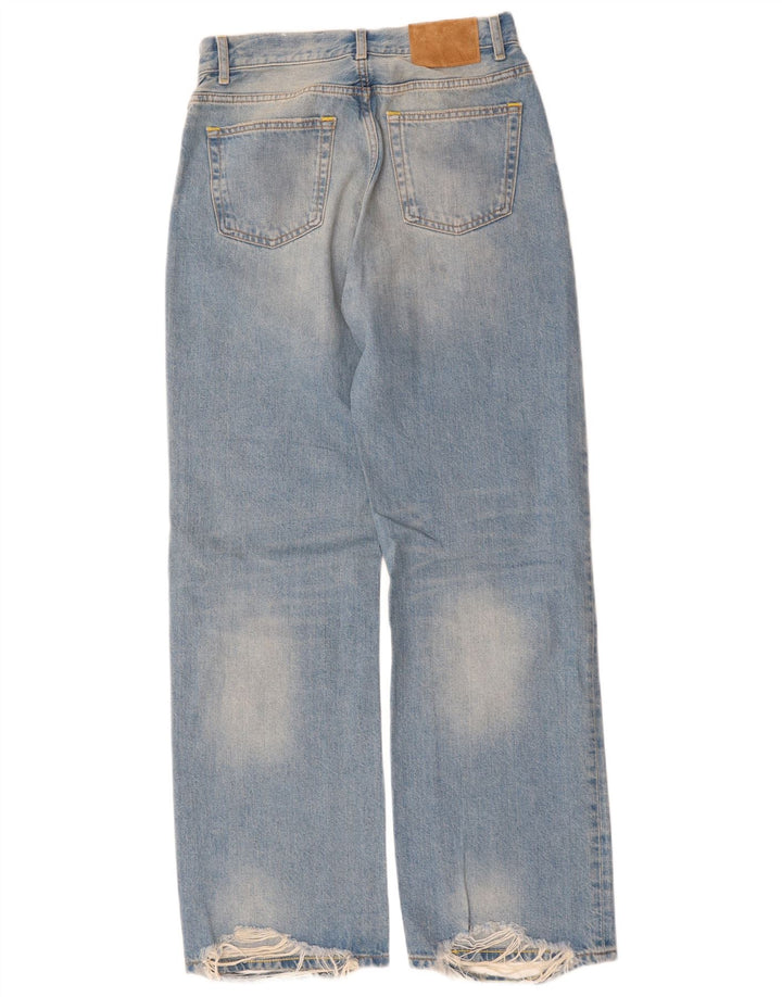 ZARA Calça jeans reta masculina desgastada UE 38 pequena W30 L33 azul