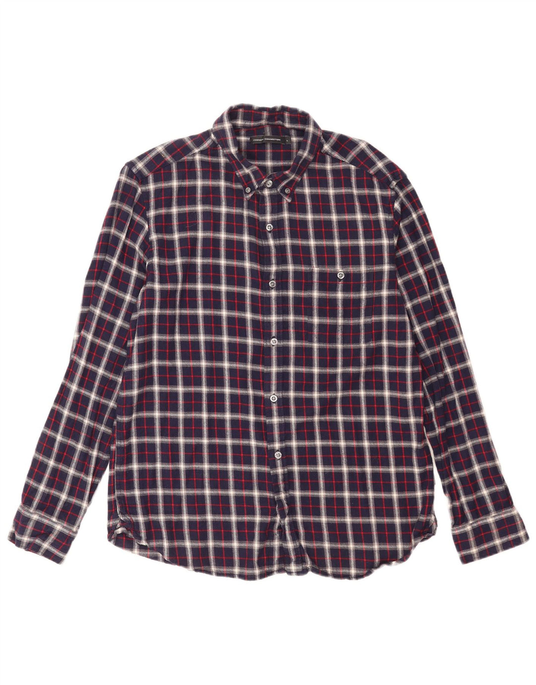 Camisa masculina de flanela French Connection grande algodão xadrez azul marinho