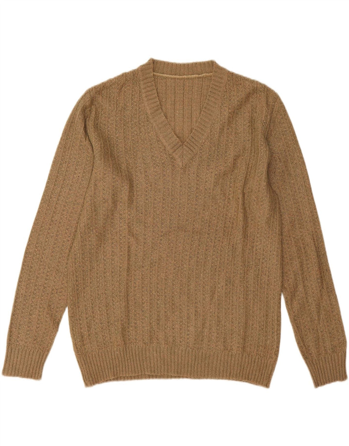 Suéter masculino vintage com decote em V XL bege