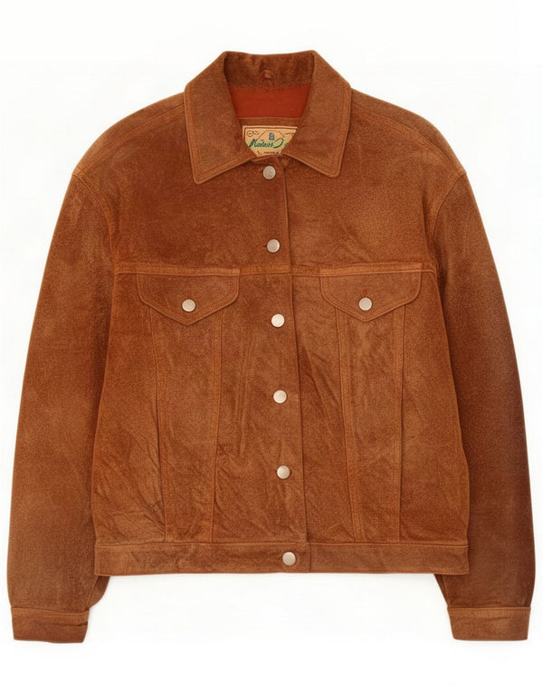 Jaqueta bomber feminina vintage de camurça Reino Unido 12 couro marrom médio