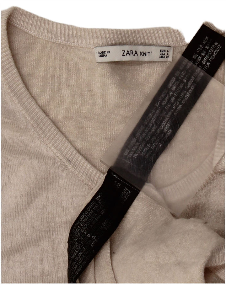 Suéter cardigã feminino Zara Reino Unido 14 grande viscose bege