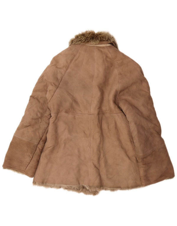 Jaqueta Shearling Feminina Vintage UK 12 Bege Médio