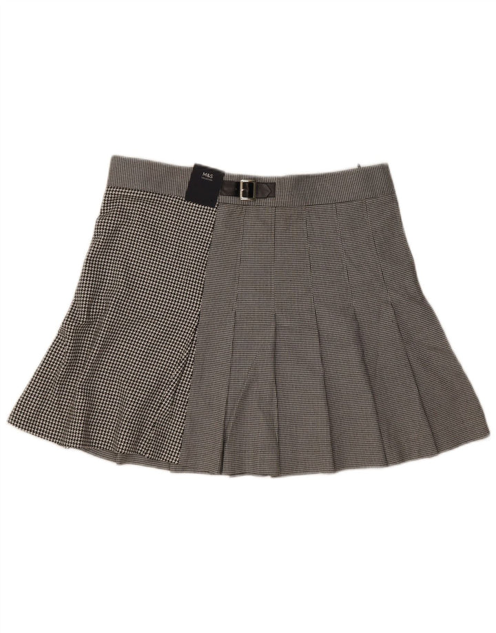 Saia plissada feminina Marks & Spencer UK 16 grande W34 preta Houndstooth