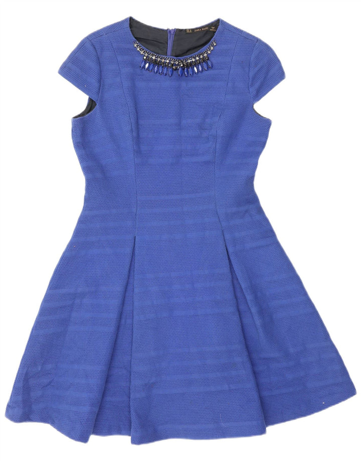 Vestido feminino Zara A-Line UK 12 listrado azul médio