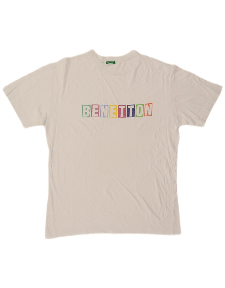 Camiseta gráfica masculina Benetton Top médio branco