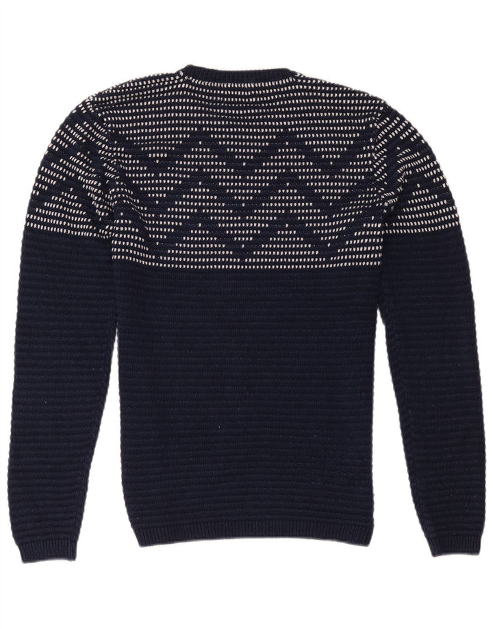 Zara Suéter masculino com gola redonda, médio azul marinho geométrico