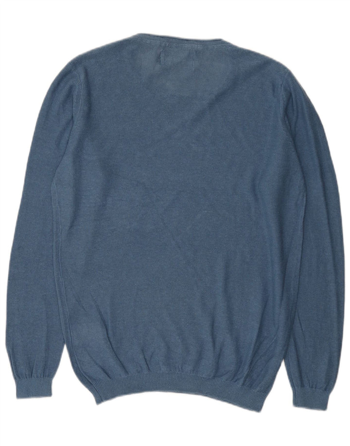 Suéter masculino Jack & Jones com gola canoa e linho azul médio
