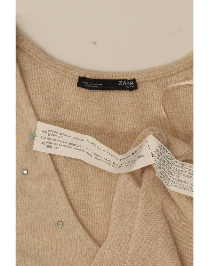 Suéter feminino Zara com decote em V Reino Unido 16 grande poliéster bege