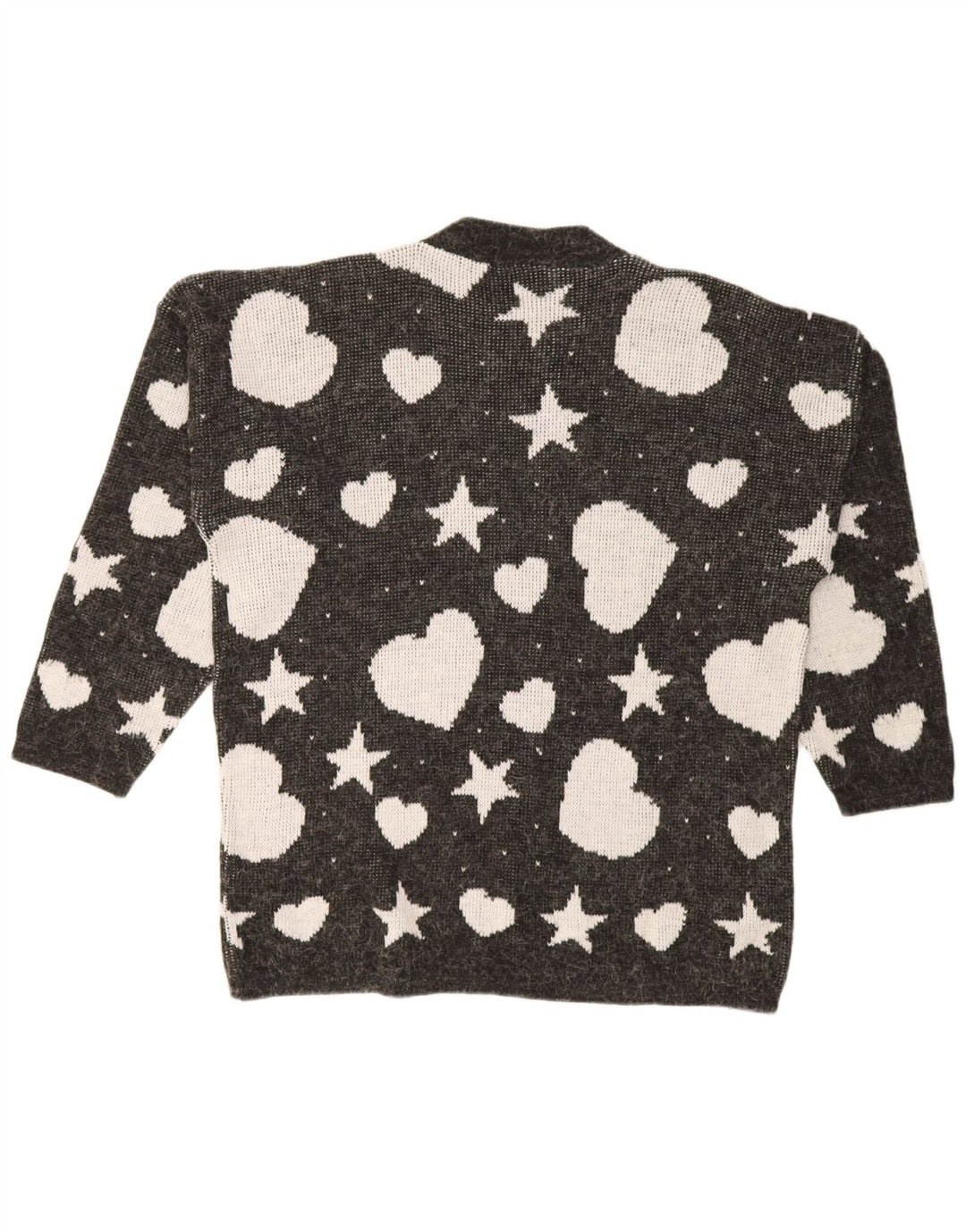 Suéter feminino vintage com estampa abstrata, gola redonda, Reino Unido 14, grande, preto