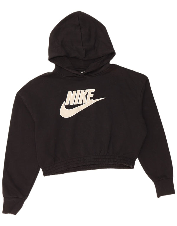 Nike Womens Crop Graphic Hoodie Jumper UK 14 Médio Algodão Preto