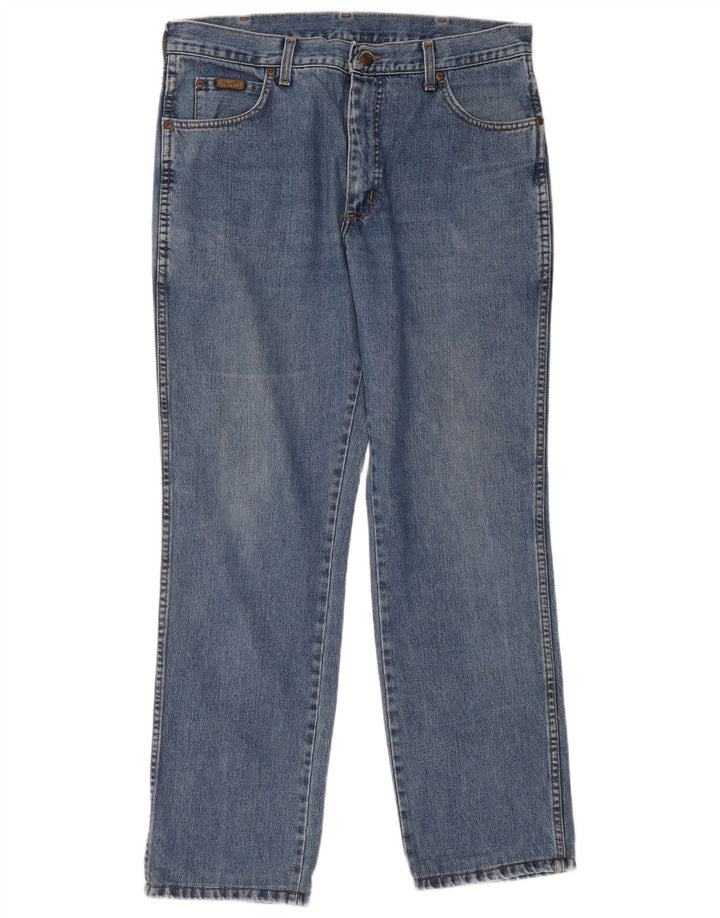 Wrangler Mens Straight Jeans W36 L34 Azul Algodão