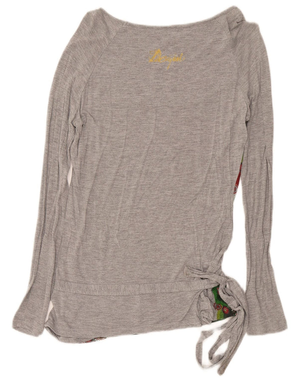 Desigual Top gráfico feminino manga comprida UK 12 cinza médio geométrico