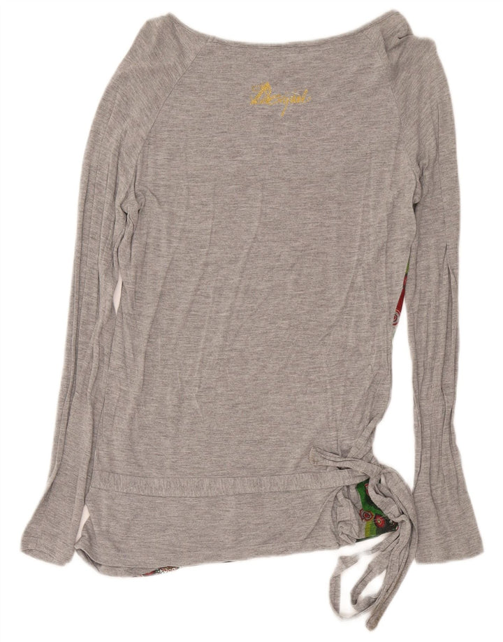 Desigual Top gráfico feminino manga comprida UK 12 cinza médio geométrico