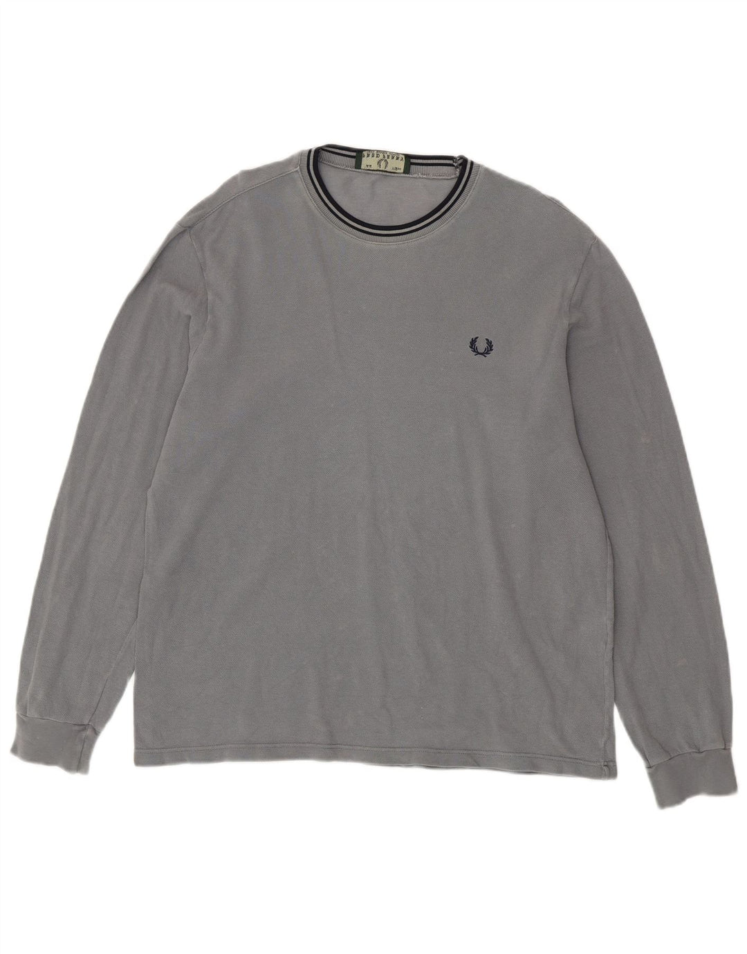 FRED PERRY Top masculino de manga comprida de algodão cinza médio