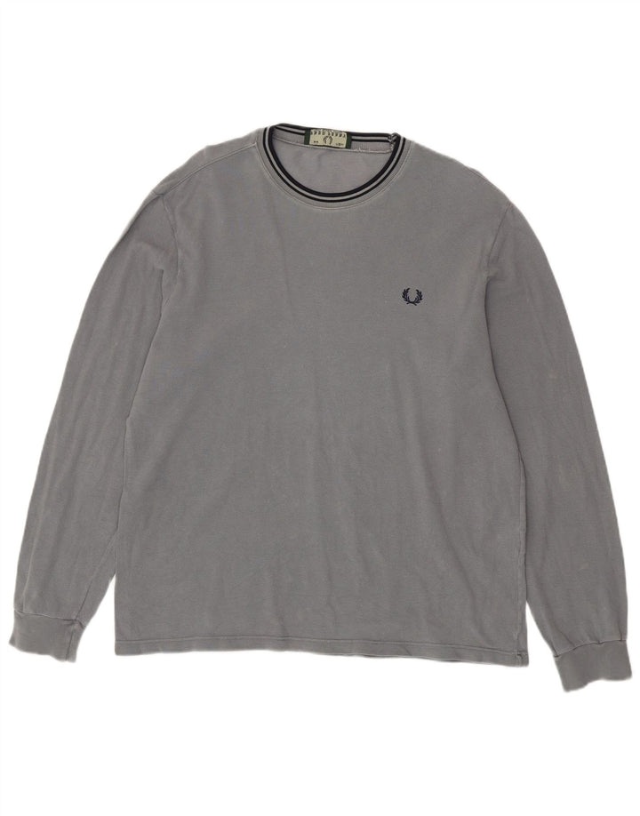 FRED PERRY Top masculino de manga comprida de algodão cinza médio