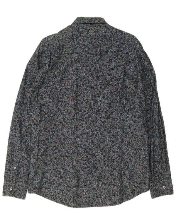 Camisa masculina Benetton XL azul marinho floral algodão