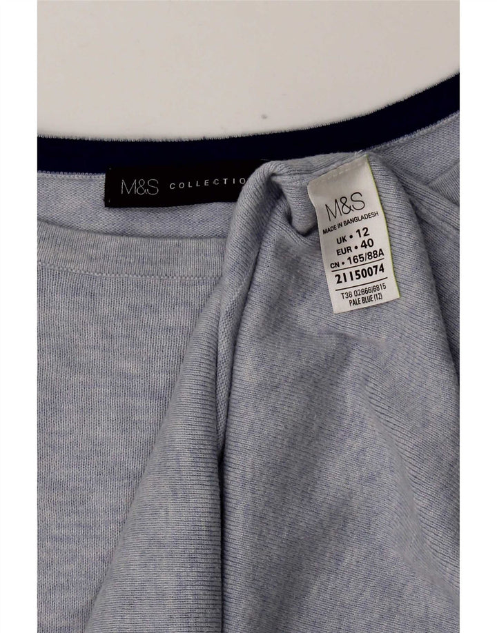 Top feminino Marks & Spencer manga comprida Reino Unido 12 algodão azul médio
