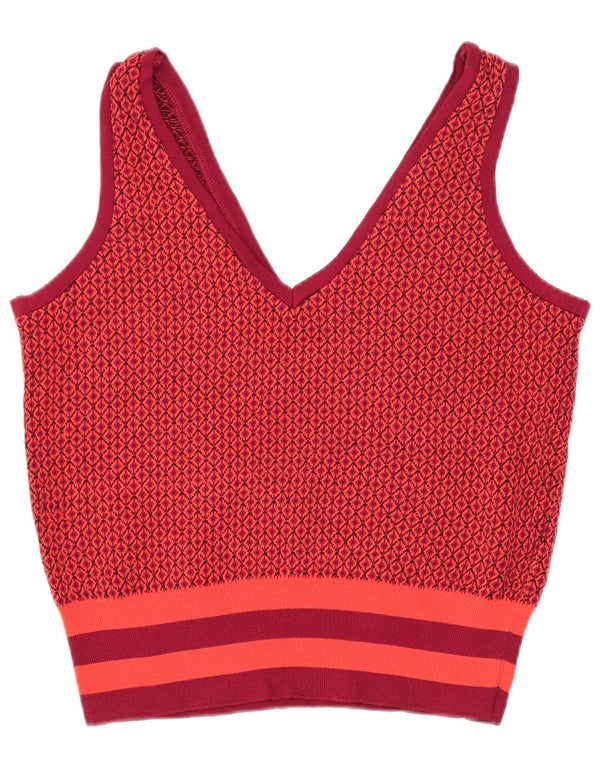 Zara Womens Crop Knit Vest Top UK 10 Pequeno Viscose Geométrica Vermelha