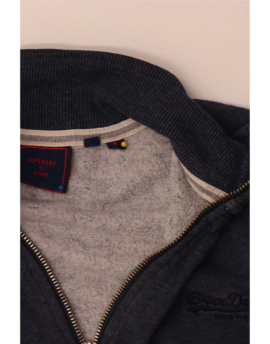 Suéter Superdry masculino com zíper e gola pequena azul marinho algodão