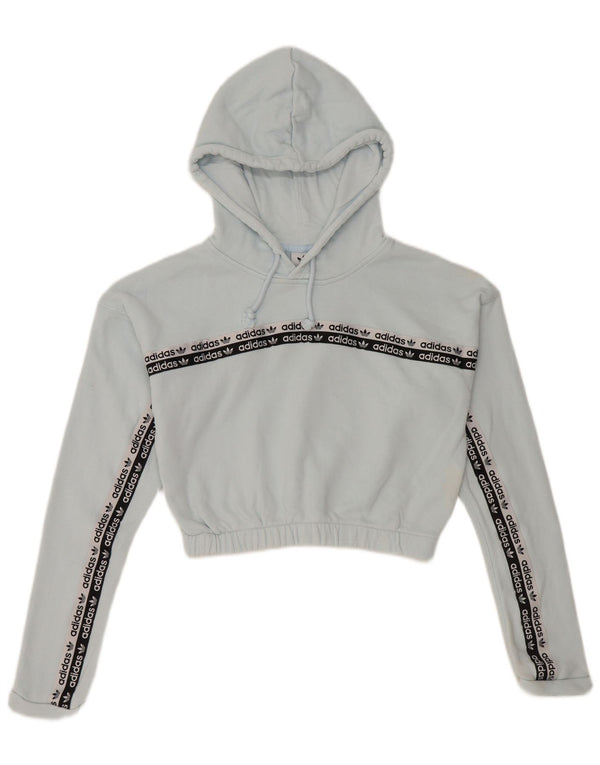 Adidas Womens Crop Graphic Hoodie Jumper Reino Unido 8 Pequeno Azul Algodão