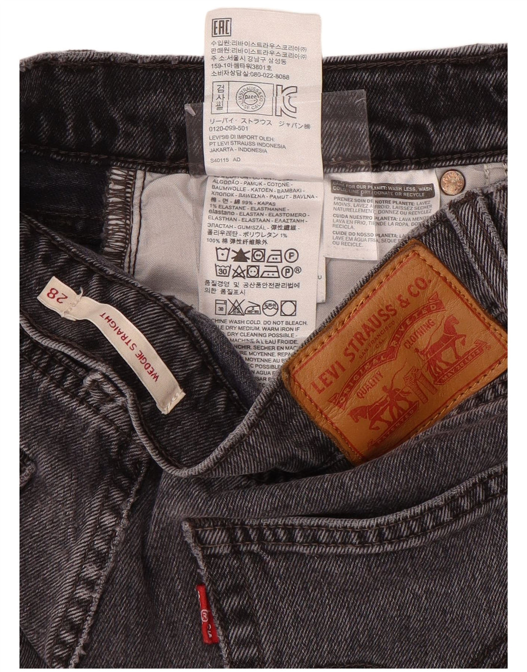 Calça jeans feminina Wedgie Straight LEVI'S W28 L25 algodão cinza