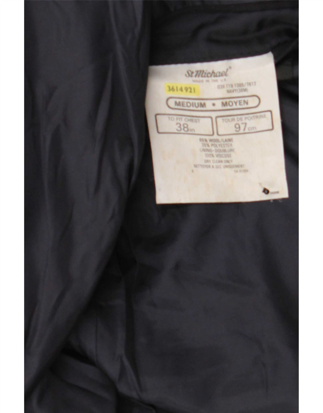 Jaqueta blazer masculina St Michael com peito duplo UK 38 Lã azul marinho médio