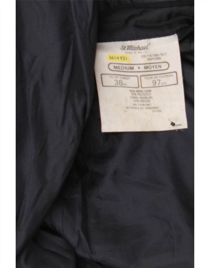 Jaqueta blazer masculina St Michael com peito duplo UK 38 Lã azul marinho médio