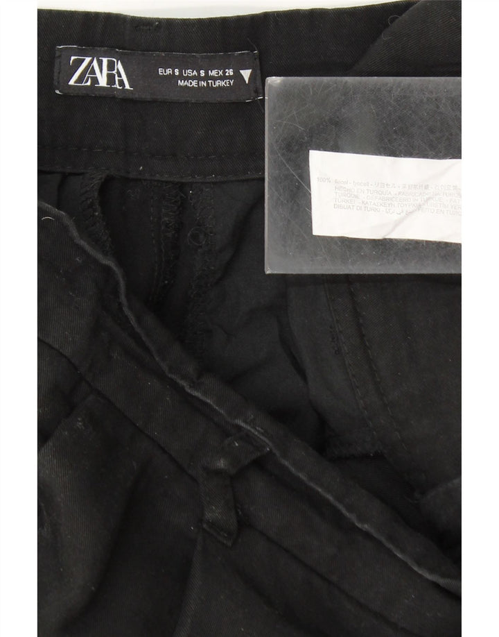 Calça chino feminina Marks & Spencer pequena W26 L34 preta Lyocell